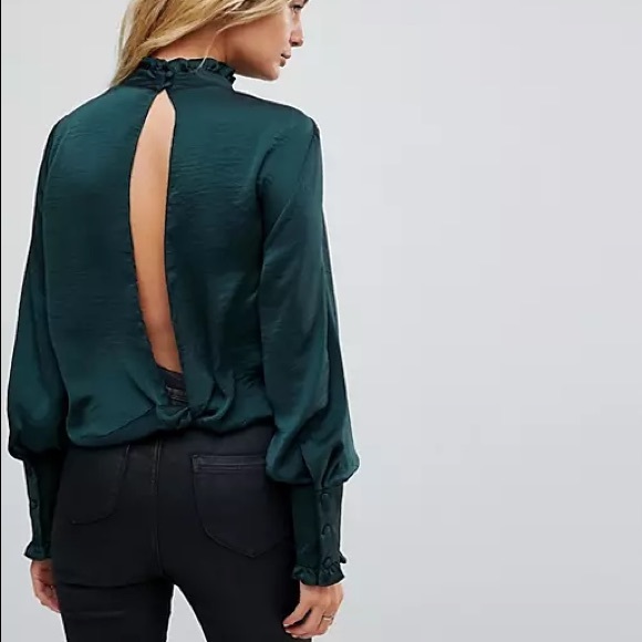 ASOS Tops - ASOS luxe high neck open back forest green top NWT
